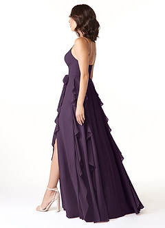 Azazie Peyton Vestidos de damas de honor Vestido de Ciruela de Gasa de Corte en A con Volante image4