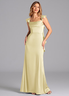Azazie Adi Bridesmaid Dresses Lemon Sorbet A-Line Pleated Stretch Satin Dress image4