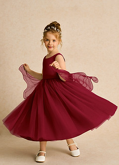 Azazie Pear Flower Girl Dresses Burgundy Ball-Gown Bow Tulle Dress image2