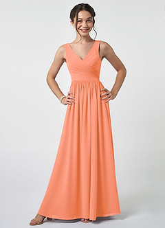 Azazie Keyla Junior A-Linie Plissee Chiffon Kleid Sonnenuntergang image1