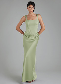 Azazie Etta Robes de demoiselle d'honneur Robe Sirène en Satin extensible Corset Vert Sauge image1