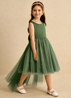 Azazie Bell Blumenmädchenkleider Ballkleid Schleifen Tüll Kleid Olivgrün image2