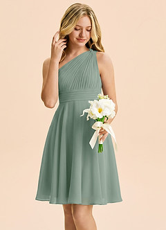 Azazie Charlize Junior Silver Sage A-Line Pleated Chiffon Dress image4