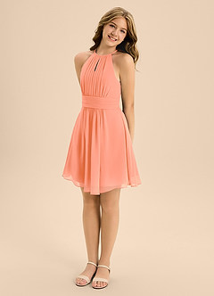 Azazie Bonnie Junior A-Linie Plissee Chiffon Kleid Sonnenuntergang image4