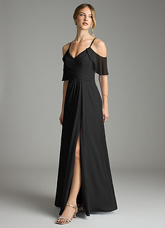 Azazie Dakota Bridesmaid Dresses Black A-Line V-Neck Pleated Chiffon Dress image8