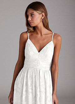 Azazie Nathalia Bridesmaid Dresses White A-Line Bow Floral Burnout Dress image5