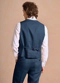 front Harrison Dark Navy 100% Linen Suit Vest