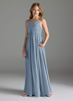Azazie Alia Junior Dusty Blue A-Line Pleated Chiffon Dress image1