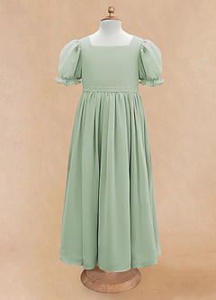 Azazie Joss Flower Girl Dresses Agave A-Line with Sleeves Chiffon Dress image5