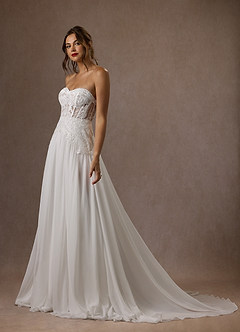 Azazie Rhya Probar vestidos en casa Vestido de Diamante Blanco de Encaje de Corte en A con Vestidos sin tirantes image12