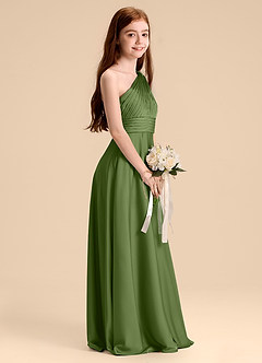 Azazie Charlize Junior Juniper A-Line Pleated Stretch Satin Dress image5