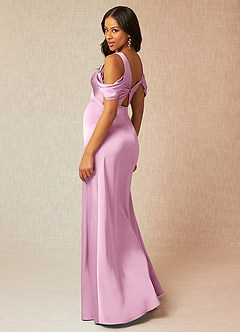 Azazie Rhea Maternity Bridesmaid Dresses A-Line Off-The-Shouler Pleated Stretch Satin Floor-Length Dress image5
