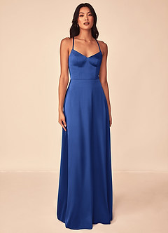 Azazie Mei Bridesmaid Dresses Royal Blue A-Line V-Neck Stretch Satin Dress image1