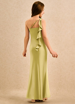 Azazie Almond Girls Formal Jurken voor bloemenmeisjes Kokerjurk Jurk van Stretch Satijn One-shoulder Kanarie image1