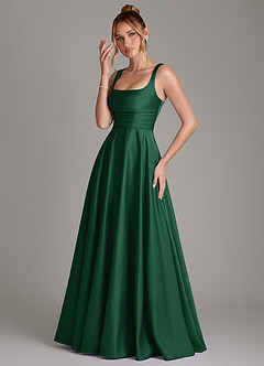 Azazie Azaria Bridesmaid Dresses Dark Green A-Line Corset Stretch Satin Dress image3