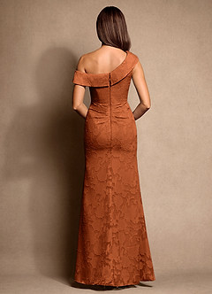 Azazie Hamptons Mother of the Bride Dresses Burnt Orange A-Line Pleated Floral Burnout Dress image3