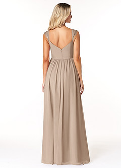 Azazie Cleobella Bridesmaid Dresses Taupe A-Line Sweetheart Lace Chiffon Dress image2