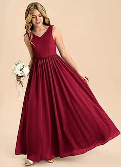 Azazie Hathaway Junior Burgundy A-Line Bow Chiffon Dress image4