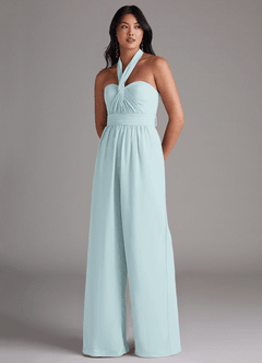 Azazie Lamara Bridesmaid Dresses Mist Off the Shoulder Chiffon Convertible Jumpsuit image8