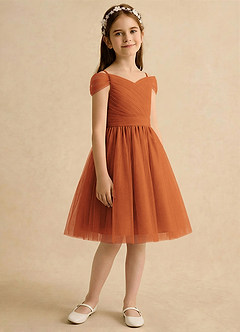 Azazie Lila Girls Formal Flower Girl Dresses Cinnamon A-Line Off the Shoulder Tulle Dress image5