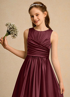 Azazie Ducky Girls Formal Flower Girl Dresses Cabernet A-Line Pleated Stretch Satin Dress image6