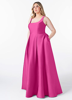 Azazie Neve Brudtärnklänningar Klänning av Balklänning i Stretch Satin med fickor Fuchsia image7