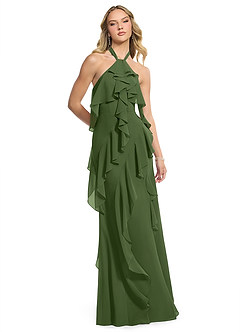 Azazie Velma Bridesmaid Dresses Olive A-Line Side Slit Chiffon Dress image3