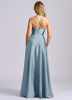 Azazie Truce Bridesmaid Dresses Dusty Blue A-Line Stretch Satin Dress image2