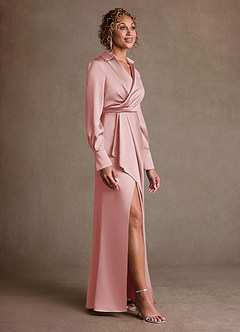 Azazie Jacinta Mère de la mariée Robes Robe Fourreau en Satin extensible Plissée Rose Poudré image4