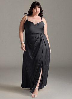 Azazie Brielle Brautjungfernkleider A-Linie Cowl-Spaghettiträger Stretch-Satin Kleid Schwarz image8