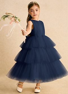 Azazie Marshmallow Blumenmädchenkleider Ballkleid Schleifen Tüll Kleid Dunkelmarine image1
