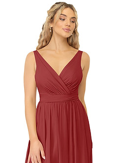 Azazie Kora Bridesmaid Dresses Rust A-Line Pleated Chiffon Dress image6