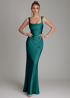 Azazie Agustina Brudepigekjoler Havfrue Korset Stræk satin Gulv-længde Kjole image1