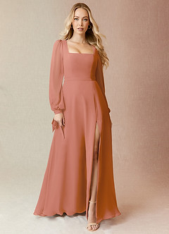 Azazie Leonia Bridesmaid Dresses MAI TAI A-Line Long Sleeve Chiffon Dress image3
