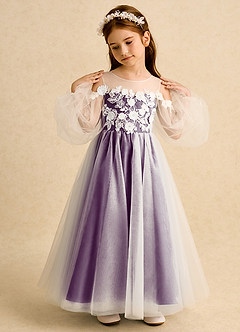 Azazie Zimi Flower Girl Dresses Grape Ball-Gown Sweetheart Neckline Tulle Dress image3