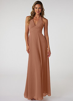 Azazie Tessie Bridesmaid Dresses Bronzer A-Line V-Neck Pleated Chiffon Dress image1