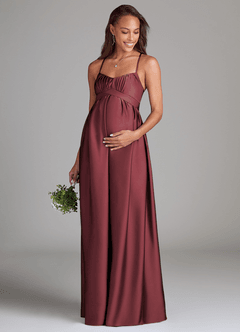 Azazie Llana Gravid brudtärna klänningar Klänning A-Linje med fickor Golvlängd Stretch Satin image1