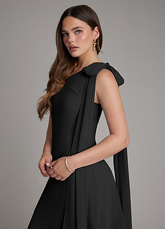 Azazie Monique Bridesmaid Dresses Black A-Line One Shoulder Chiffon Dress image5