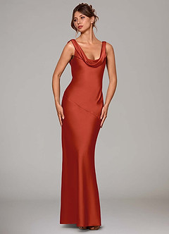 Azazie Rylina Bridesmaid Dresses Rust Mermaid Stretch Satin Dress image3