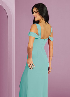 Barbie ♥ Azazie Bridesmaid Dresses Aqua A-Line Off the Shoulder Chiffon Dress image2