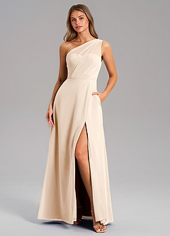 Azazie Phaedra Abiti da Damigella Abito A-Line in Chiffon Monospalla Alabastro Bianco image1