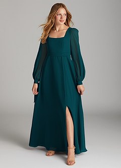 Azazie Leonia Junior Pine A-Line with Pockets Chiffon Dress image1