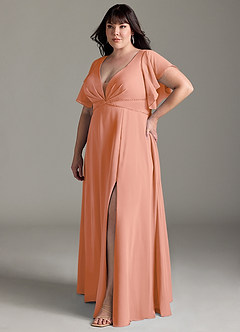 Azazie Kitr Slutförsäljning Klänning av A-Line i Chiffong Ruched Solnedgång image11