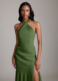 Azazie Lorena Vestidos de damas de honor Vestido de Oliva de Gasa de Corte Sirena con Plisado image5