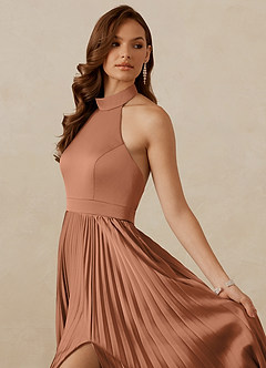 Christian Siriano Bridal for Azazie 1007 Bridesmaid Dresses Bronzer A-Line Pleated Stretch Satin Dress image2