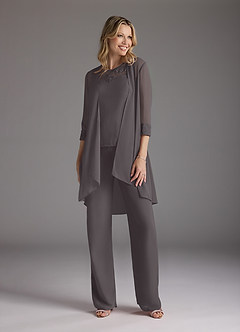 Azazie Maura Mother of the Bride Dresses Steel Grey Jumpsuit/Pantsuit Sequins Chiffon Dress image1