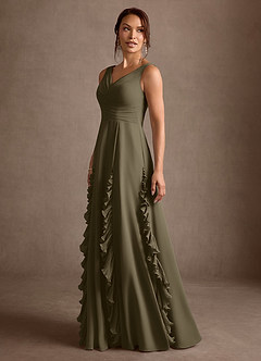 Azazie Darla Mother of the Bride Dresses Willow Green A-Line Ruched Chiffon Dress image6