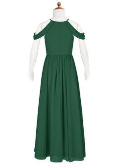 Azazie Seneca Junior Jurk van Chiffon met A-Lijn Off the Shoulder Donkergroen image7