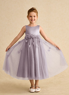 Azazie Lux Flower Girl Dresses Dusk A-Line Beaded Tulle Dress image4