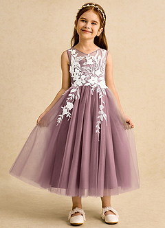 Azazie Sundae Robe Demoiselle D'honneur Fillette Robe Princesse en Dentelle Mauve Vintage image6